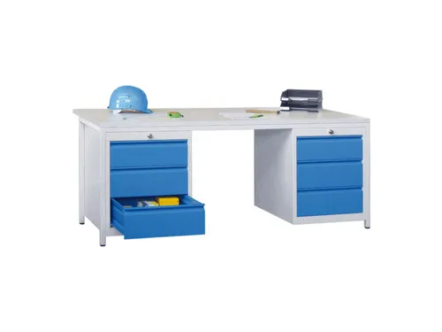 Werkplaatsbureau Bxdxh 1700x800x720mm 6laden Ral7035 Front Ral5010