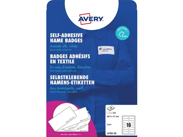 Naambadge etiket Avery L4783-20 88.9x31mm zelfklevend 320 stuks