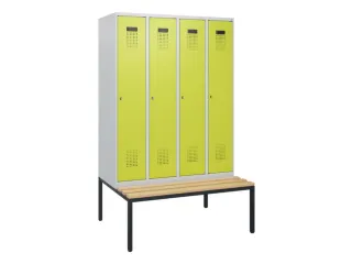 locker met bank,HxBxD 1950x1200x815mm,4vak,vak B 300mm,cilinderslot - 2