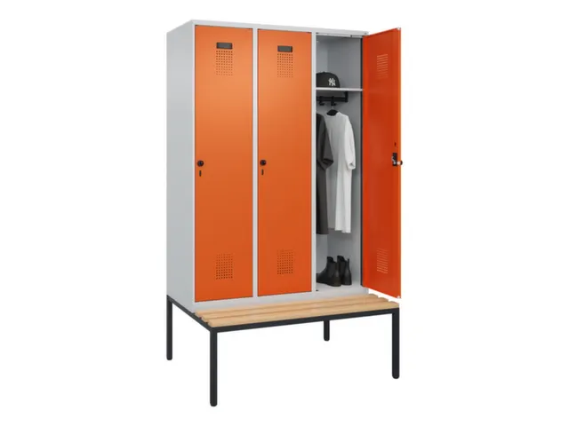 locker met bank,HxBxD 2120x1200x815mm,3vak,vak B 400mm,draaigrendel
