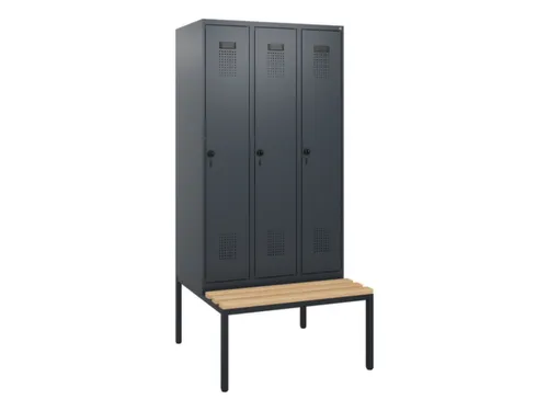 locker met bank,HxBxD 1950x900x815mm,3vak,vak B 300mm,draaigrendel