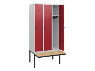 locker met bank,HxBxD 1950x900x815mm,3vak,vak B 300mm,draaigrendel - 2