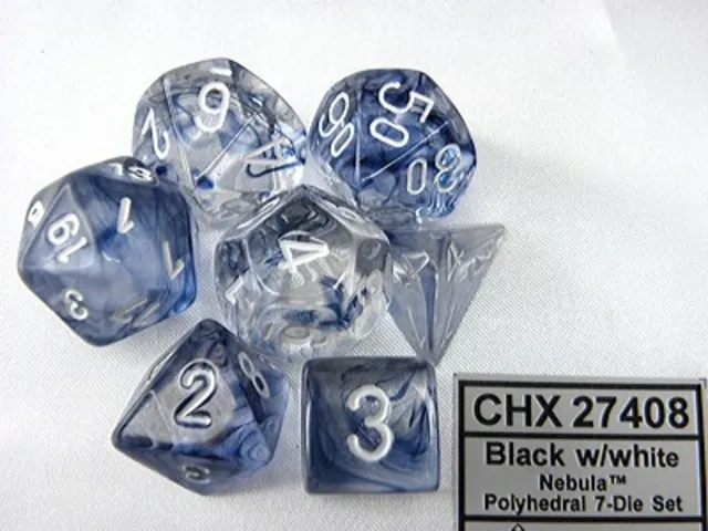 Dobbelsteen Chessex Polydice Nebula Black/white set à 7 stuks