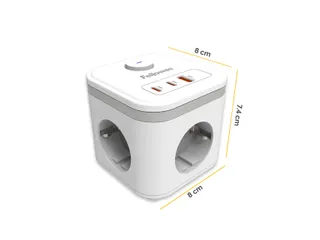 Stekkerblok Fellowes Power Cube F 3-voudig 1xUSB A 2xUSB C 2m wit - 9