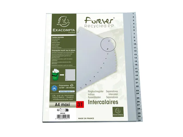 Bedrukte Tabbladen A4+ Grijs Polypropyleen 31-delig 1-31 23-Gaats