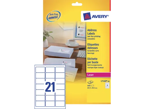 Adresetiket Avery QuickPeel L7160-40 63.5x38.1mm Wit 840 stuks