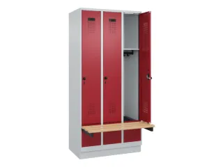 locker met bank,HxBxD 1950x900x815mm,3vak,vak B 300mm,draaigrendel - 1
