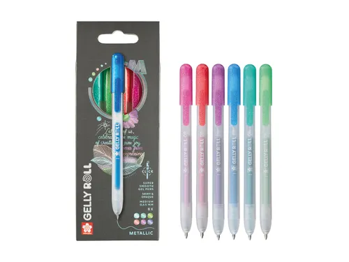 Gelschrijver Sakura Gelly Roll Metallic 08 klikfunctie set à 6 kleure