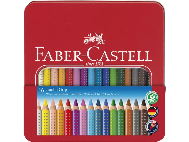 Kleurpotlood Faber-Castell Jumbo GRIP etui met 16 stuks assorti
