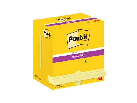 Memoblok Post-it 655 Super Sticky 76x127mm Canary yellow 12 stuks