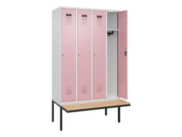 locker met bank,HxBxD 2120x1200x815mm,4vak,vak B 300mm,cilinderslot