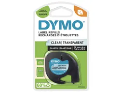 Lettertape Dymo 12267 Letratag 12mm Plastic Zwart Op Transparant