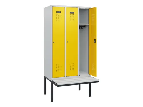 locker met bank,HxBxD 1950x900x815mm,3vak,vak B 300mm,cilinderslot