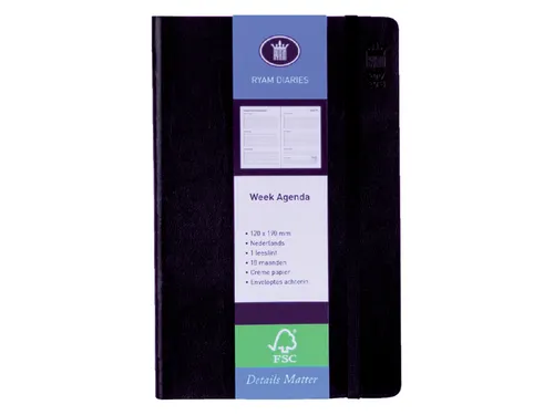 Schoolagenda 2026-2027 18mnd Ryam Studie 7dagen/2pagina's zwart
