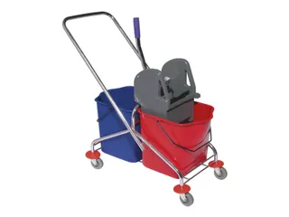 dweilwagen,emmer 2x27l ROOD/BLAUW,mopwringer,frame metaal,4zwenkwielen - 2
