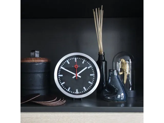 - Horloge murale / Horloge de table - Ø 35 cm - Aluminium - Noir - Br