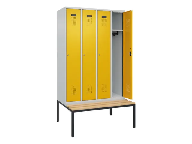 locker met bank,HxBxD 2120x1200x815mm,4vak,vak B 300mm,cilinderslot