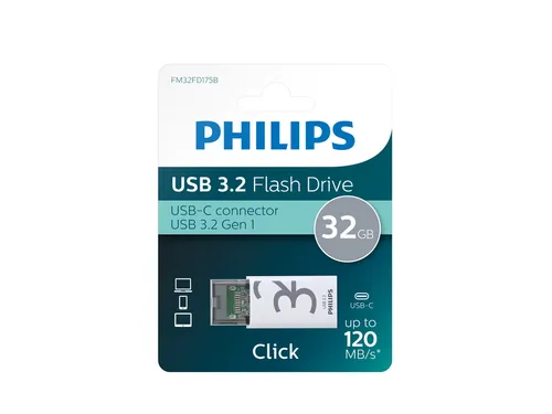 USB stick 3.2 Philips Click USB-C 32GB grijs