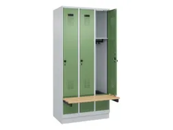 locker met bank,HxBxD 1950x900x815mm,3vak,vak B 300mm,draaigrendel