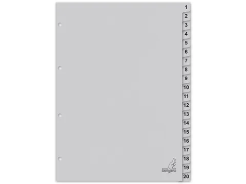 Tabblad ECO Kangaro A4 cijfers 180 grams grijs karton 4-gaats 20-delig