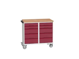 montagetafel 980x1050x600mm multiplexblad 10 laden duwbeugel RAL3004