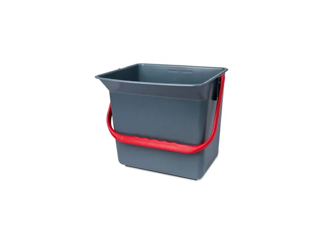 Doekemmer Grijs met rood hengsel 6 liter 24x20x22cm