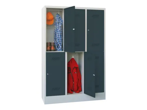 dubbeldekse locker,HxBxD 1850x1200x500mm,3x2vak.,RAL7035,front RAL7016