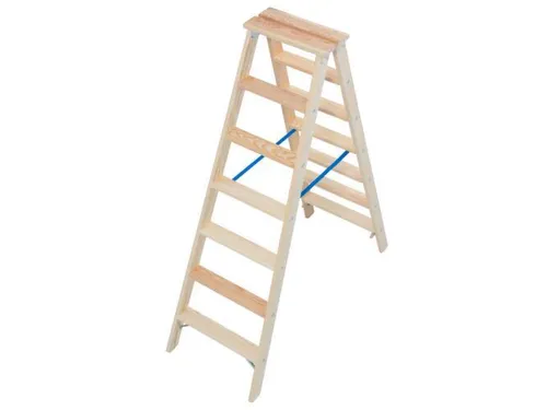dubbele ladder,beide zijden,2x7treden,Stand H 1,1m,balk L 1,65m,hout