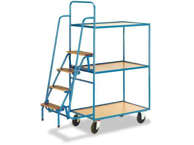 Orderverzamelwagen 990x590mm Totale H 1900mm 3 Etages Hout Ral5010