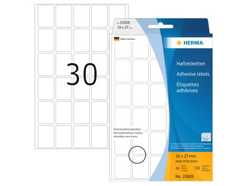 HERMA 10608 Verwijderbare universele etiketten 19x27mm Wit 720 stuks