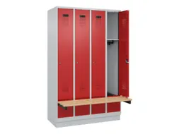 locker met bank,HxBxD 1950x1200x815mm,4vak,vak B 300mm,cilinderslot