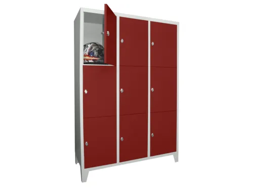 lockerkast,HxBxD 1850x1200x500mm,3x3vakken,RAL7035,front RAL3000
