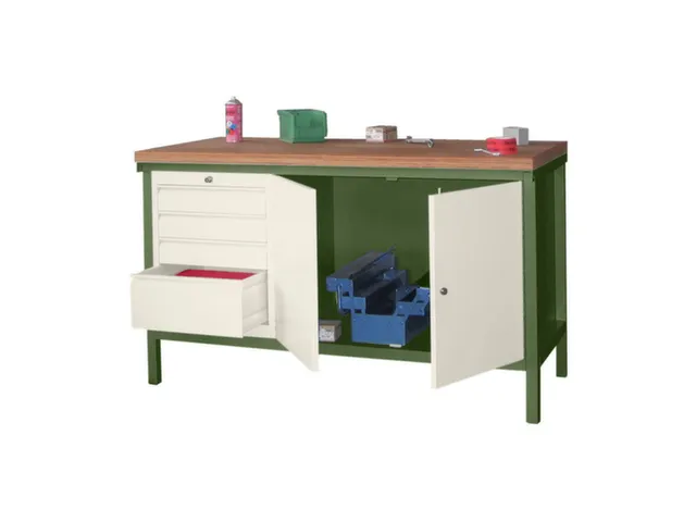 werkbank,HxBxD 900x1500x700mm,onderstel/romp RAL6011,front RAL9010