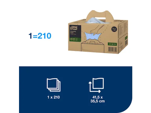 Reinigingsdoek Tork 510272 W7 Premium 1-laags 210 vel blauw