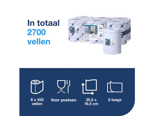 Poetspapier Tork M4 Reflex Plus Advanced 2-laags 450 vel blauw 473391