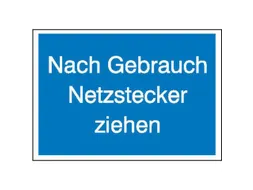 aanwijzingsbord,Na gebruik netstekker verwijderen,PVC,blauw/wit
