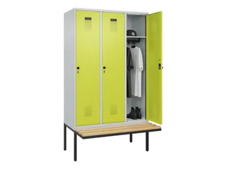 locker met bank,HxBxD 2120x1200x815mm,3vak,vak B 400mm,draaigrendel - 1