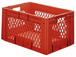 Euronorm Stapelkrat 320x600x400mm 60l Opengewerkt/Bodem Gesl. Rood