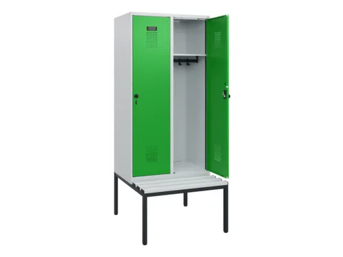 locker met bank,HxBxD 1950x800x815mm,2vak,vak B 400mm,draaigrendel