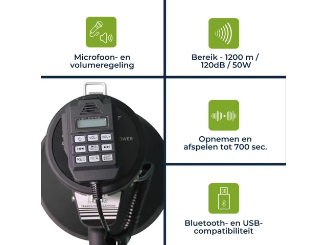 Krachtige 50 W megafoon met ingebouwde sirene Set