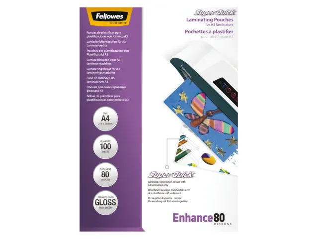 Pochette de plastification Fellowes A4 Superquick 80 microns