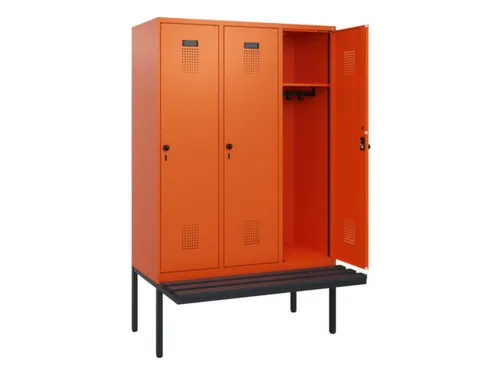 locker met bank,HxBxD 1950x1200x815mm,3vak,vak B 400mm,draaigrendel