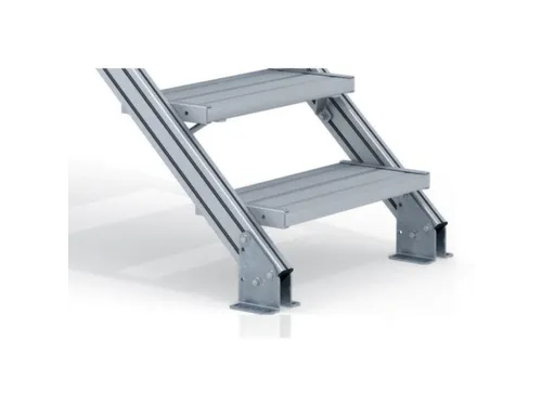 overgang,bordes H 0,86m,2x4treden,trede B 800mm,45° helling,aluminium