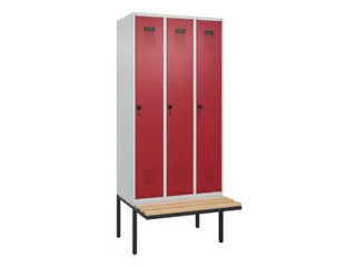 locker met bank,HxBxD 2120x900x815mm,3vak,vak B 300mm,draaigrendel - 3