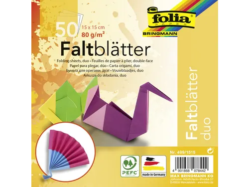 Vouwblaadjes Folia 80gr 15x15cm 50 vel 2-zijdig 10 duo kleuren
