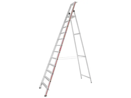 trapladder,eenzijdig,12treden,stand H 2,78m,balk L 3,7m,aluminium