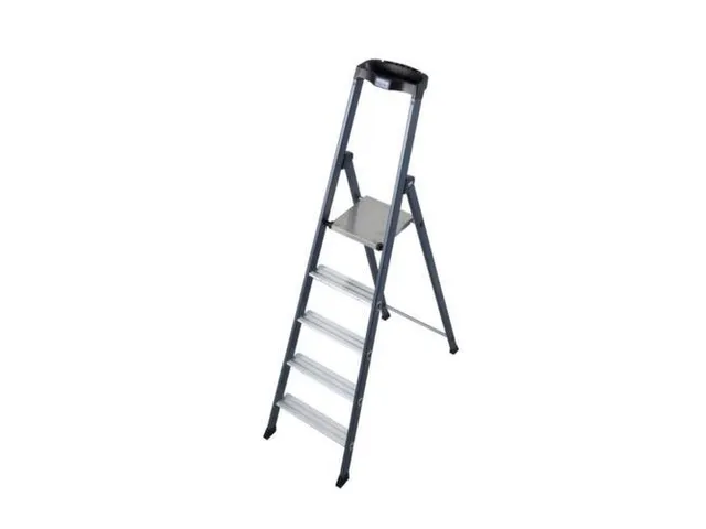 trapladder,eenzijdig,5treden,bordes met profiel,Stand H 1,05m