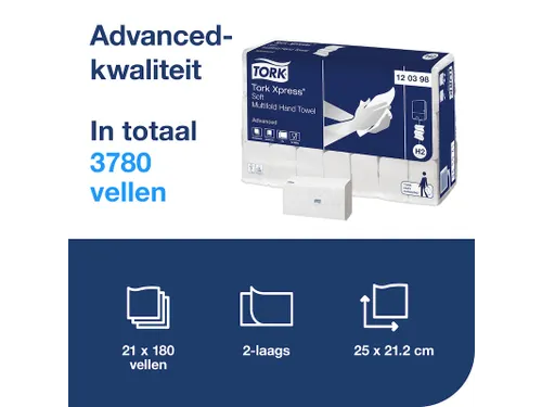 Tork 120398 Xpress H2 Z-vouw Handdoek Advanced Soft 21x180 vel