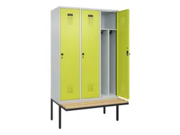 locker met bank,voor scheiding van kleding,HxBxD 2120x1200x815mm,3vak