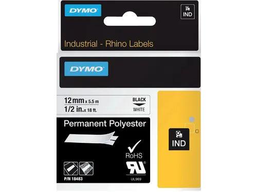 Labeltape Dymo Rhino 18483 Polyester 12mmx5.5m Zwart Op Wt